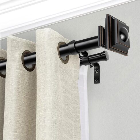 KAMANINA 1 Inch Double Curtain Rods 36 to 72 Inches (3-6 Feet) Telescoping Dark Silver Curtain Rod for Windows 24 to 68 Inches, Heavy Duty Drapery Rods with Square Finials in Kuwait