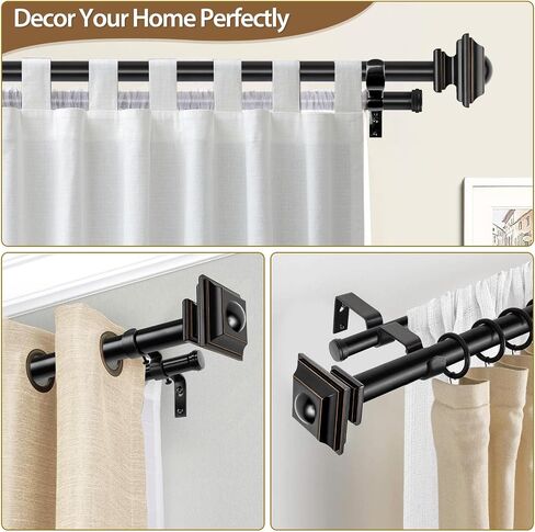 KAMANINA 1 Inch Double Curtain Rods 36 to 72 Inches (3-6 Feet) Telescoping Dark Silver Curtain Rod for Windows 24 to 68 Inches, Heavy Duty Drapery Rods with Square Finials in Kuwait