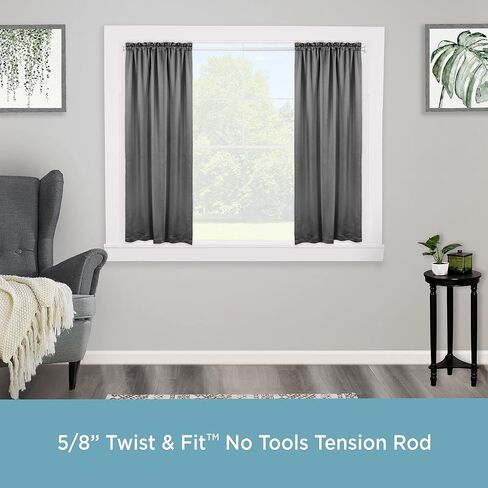 Kenney KN726 Nicholas Twist & Fit No Tools Easy to Install Decorative Tension Curtain Rod, 48-84" Adjustable Length, Brushed Nickel Finish, 5/8" Diameter Steel Tube in Saudi Arabia