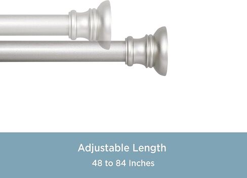 Kenney KN726 Nicholas Twist & Fit No Tools Easy to Install Decorative Tension Curtain Rod, 48-84" Adjustable Length, Brushed Nickel Finish, 5/8" Diameter Steel Tube in Saudi Arabia