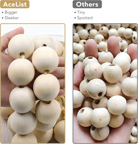 AceList 70" Long Large Wood Bead Garland with 1.6" Diameter Wooden Beads Tassel for Rustic Farmhouse Decor, Prayer Decorative Beads for Tiered Tray Coffee Table, Mantel Garland for Boho Decor(White) in Kuwait