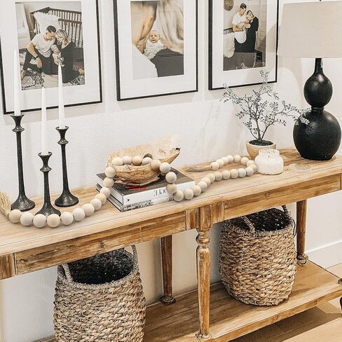 AceList 70" Long Large Wood Bead Garland with 1.6" Diameter Wooden Beads Tassel for Rustic Farmhouse Decor, Prayer Decorative Beads for Tiered Tray Coffee Table, Mantel Garland for Boho Decor(White) in Kuwait