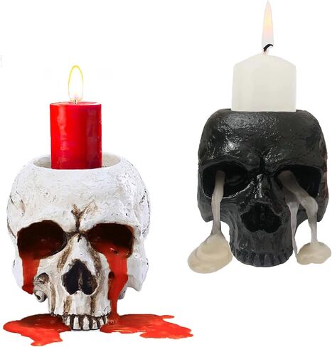 VICDUEKG 2 جهاز كمبيوتر شخصى حامل شمعة الجمجمة هيكل عظمي حاملي الشمعدان كوب Tealight مخيف ديكور قوطي الراتنج الشمعدان الحرف لجميع القديسين عيد الميلاد حزب المنزل مقبرة في الهواء الطلق بار الديكور، أبيض in Kuwait