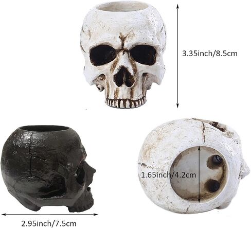 VICDUEKG 2 جهاز كمبيوتر شخصى حامل شمعة الجمجمة هيكل عظمي حاملي الشمعدان كوب Tealight مخيف ديكور قوطي الراتنج الشمعدان الحرف لجميع القديسين عيد الميلاد حزب المنزل مقبرة في الهواء الطلق بار الديكور، أبيض in Kuwait