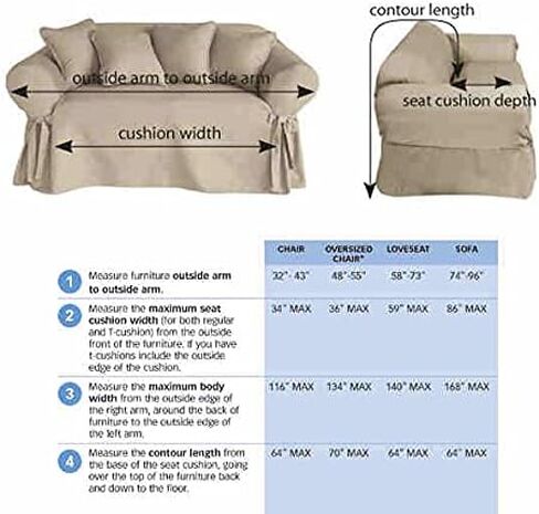Classic Slipcovers Twill 2 Piece loveseat slipcover,with d-rings for skirt, Off-White,fits loveseats from 60 to 72" Wide,BT202PSLNAT in Saudi Arabia