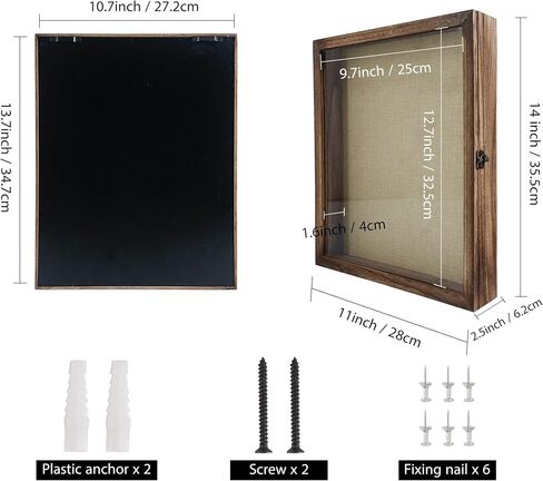 GraduationMall 11x14 إطار صندوق ظل من الخشب الصلب حافظة عرض باب زجاجي مع ظهر من الكتان و6 دبابيس لاصقة، عمق داخلي 1.5 بوصة، مثالي لتذاكر ميداليات الزهور والصور التذكارية in Kuwait
