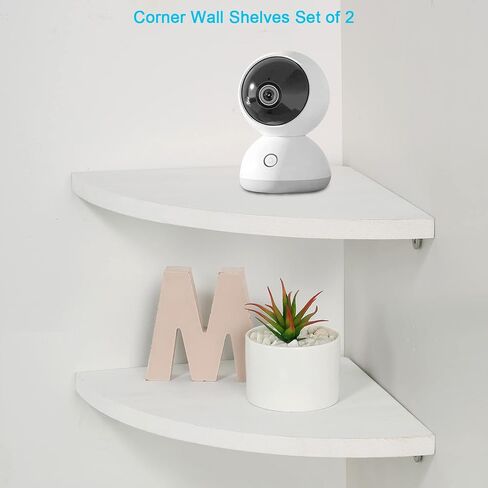 10 inch Corner Wall Shelf Set of 2, Solid Wood Corner Floating Shelves for Wall, Round End Wall Mounted Floating Shelf for Bedroom, Living Room and Kitchen (White-10 inch) in Kuwait