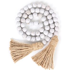Wood Bead Garland Farmhouse Beads with Tassels,Farmhouse Tassel Garland Country Wall Hanging Decor Prayer Beads (39 inches/Black) in Saudi Arabia
