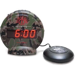 Sonic Bomb Dual Extra Loud Alarm Clock with Bed Shaker, Black | Sonic Alert Vibrating, Heavy Sleepers, Battery Backup | Wake with a Shake