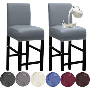 Bar Stool Covers,2 Pack Stretch Waterproof PU Bar Stool Covers with Backs Bar Stool Chair Covers Barstool Covers Slipcovers with Back Pub Counter Stool Chair Covers with Elastic Bands Beige