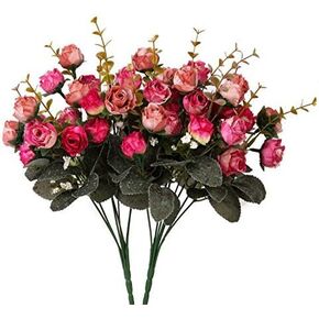 Artificial Silk Fake Flowers Rose Floral Decor Bouquet,Pack of 2 (Pink Coffee)