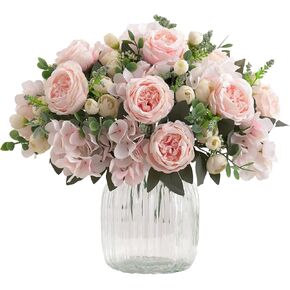 4 Bunches Artificial Flowers for Decoration Blue Peonies Fake Roses Arrangements Table Centerpiece Faux Flores for Wedding Home Vase Decor