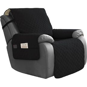 Easy-Going Waterproof Oversized Recliner Chair Sofa Cover with Pocket, 1-Piece Reversible Couch Cover for Recliner, Washable Protector for Dogs (Oversized Recliner, Black/Beige)