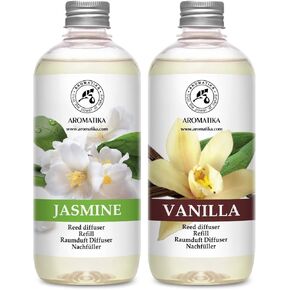 Reed Diffuser Refill Set Vanille & Jasmine with Jasmine Essential Oil 34 Fl Oz - 2 x 500ml - Fragrance Oil Reed Diffuser Refill - Room Freshener - Floral Fragrance in Kuwait