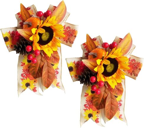 ال سكيه توب قوس غنيمة صناعية للتزيين في الخريف مع مخروط اليقطين والصنوبر وتوت عباد الشمس لعيد الشكر والحائط والباب الامامي وديكور حفلات الزفاف (2) in Kuwait