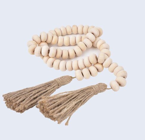 LSKYTOP خرزات خشبية على شكل إكليل المزرعة مع شرابات، إكليل شرابة على شكل إكليل بوهو لديكور المنزل على الحائط (45 بوصة) in Kuwait