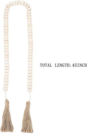 LSKYTOP خرزات خشبية على شكل إكليل المزرعة مع شرابات، إكليل شرابة على شكل إكليل بوهو لديكور المنزل على الحائط (45 بوصة) in Kuwait