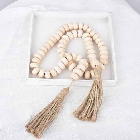 LSKYTOP خرزات خشبية على شكل إكليل المزرعة مع شرابات، إكليل شرابة على شكل إكليل بوهو لديكور المنزل على الحائط (45 بوصة) in Kuwait