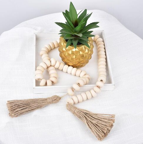 LSKYTOP خرزات خشبية على شكل إكليل المزرعة مع شرابات، إكليل شرابة على شكل إكليل بوهو لديكور المنزل على الحائط (45 بوصة) in Kuwait