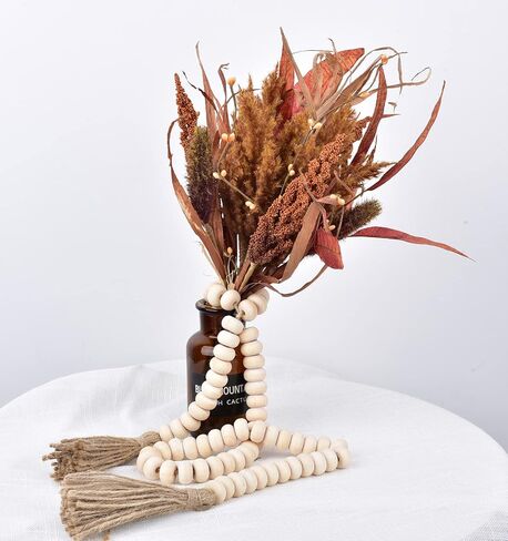 LSKYTOP خرزات خشبية على شكل إكليل المزرعة مع شرابات، إكليل شرابة على شكل إكليل بوهو لديكور المنزل على الحائط (45 بوصة) in Kuwait