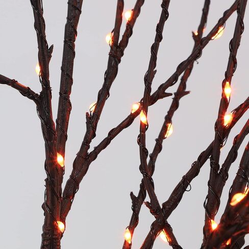 فروع شجرة الهالوين المضيئة، فرع غصين أسود صناعي 30 بوصة 100 LED مع أضواء الجنية الأرجوانية والبرتقالية، مؤقت مدمج ويعمل بالبطارية، مقاوم للماء لتزيين حديقة الحديقة في الهواء الطلق in Kuwait