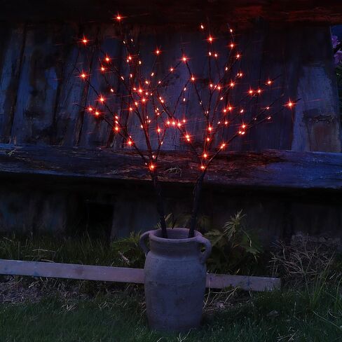 فروع شجرة الهالوين المضيئة، فرع غصين أسود صناعي 30 بوصة 100 LED مع أضواء الجنية الأرجوانية والبرتقالية، مؤقت مدمج ويعمل بالبطارية، مقاوم للماء لتزيين حديقة الحديقة في الهواء الطلق in Kuwait