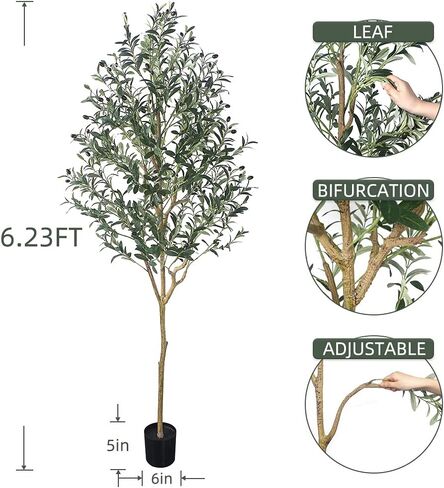 Phimos Artificial Olive Tree Tall Fake Potted Olive Silk Tree with Planter Large Faux Olive Branches and Fruits Artificial Tree for Modern Home Office Living Room Floor Decor Indoor (5.24FT) in Kuwait