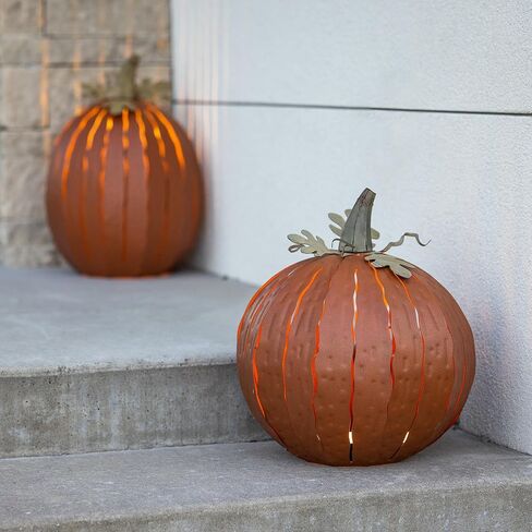 Desert Steel Tall Great Pumpkin Luminary - (Large, Orange) - Indoor/Outdoor Fall Holiday Metal Candle Holder for Halloween Decoration in Saudi Arabia