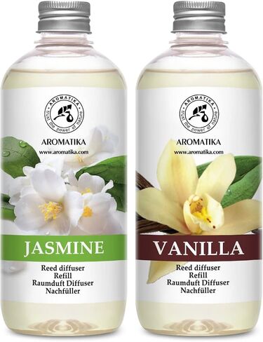 Reed Diffuser Refill Set Vanille & Jasmine with Jasmine Essential Oil 34 Fl Oz - 2 x 500ml - Fragrance Oil Reed Diffuser Refill - Room Freshener - Floral Fragrance in Saudi Arabia