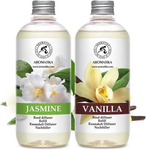 Reed Diffuser Refill Set Vanille & Jasmine with Jasmine Essential Oil 34 Fl Oz - 2 x 500ml - Fragrance Oil Reed Diffuser Refill - Room Freshener - Floral Fragrance in Saudi Arabia