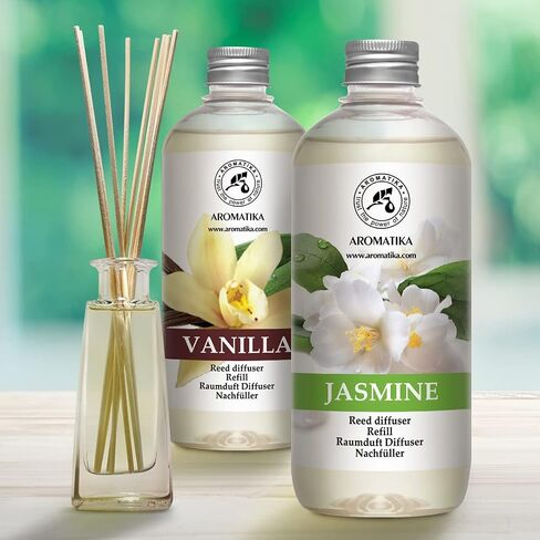 Reed Diffuser Refill Set Vanille & Jasmine with Jasmine Essential Oil 34 Fl Oz - 2 x 500ml - Fragrance Oil Reed Diffuser Refill - Room Freshener - Floral Fragrance in Saudi Arabia