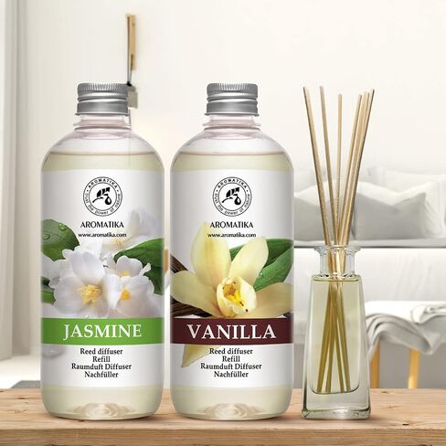 Reed Diffuser Refill Set Vanille & Jasmine with Jasmine Essential Oil 34 Fl Oz - 2 x 500ml - Fragrance Oil Reed Diffuser Refill - Room Freshener - Floral Fragrance in Saudi Arabia