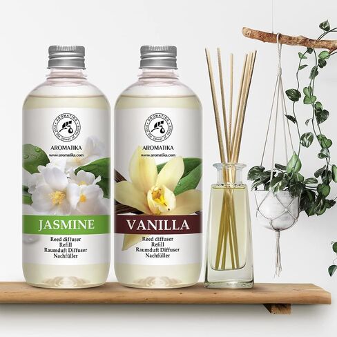 Reed Diffuser Refill Set Vanille & Jasmine with Jasmine Essential Oil 34 Fl Oz - 2 x 500ml - Fragrance Oil Reed Diffuser Refill - Room Freshener - Floral Fragrance in Saudi Arabia