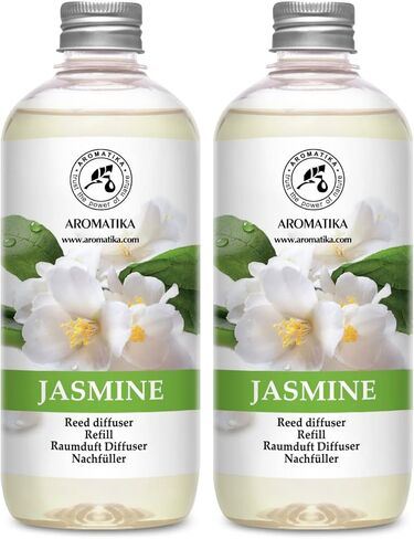 Reed Diffuser Refill Jasmine with Jasmine Essential Oil 34 Fl Oz - 2x500ml - Fragrance Oil Reed Diffuser Refill - Jasmine Room Freshener - Floral Fragrance - Fresh and Long Lasting Fragrance in Saudi Arabia