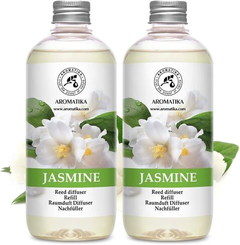 Reed Diffuser Refill Jasmine with Jasmine Essential Oil 34 Fl Oz - 2x500ml - Fragrance Oil Reed Diffuser Refill - Jasmine Room Freshener - Floral Fragrance - Fresh and Long Lasting Fragrance in Saudi Arabia