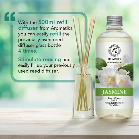Reed Diffuser Refill Jasmine with Jasmine Essential Oil 34 Fl Oz - 2x500ml - Fragrance Oil Reed Diffuser Refill - Jasmine Room Freshener - Floral Fragrance - Fresh and Long Lasting Fragrance in Saudi Arabia