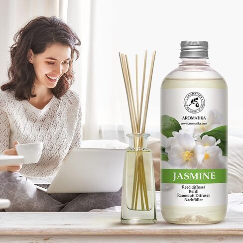 Reed Diffuser Refill Jasmine with Jasmine Essential Oil 34 Fl Oz - 2x500ml - Fragrance Oil Reed Diffuser Refill - Jasmine Room Freshener - Floral Fragrance - Fresh and Long Lasting Fragrance in Saudi Arabia