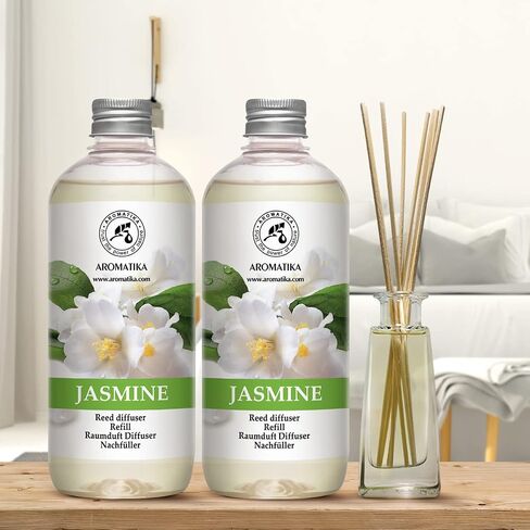 Reed Diffuser Refill Jasmine with Jasmine Essential Oil 34 Fl Oz - 2x500ml - Fragrance Oil Reed Diffuser Refill - Jasmine Room Freshener - Floral Fragrance - Fresh and Long Lasting Fragrance in Saudi Arabia