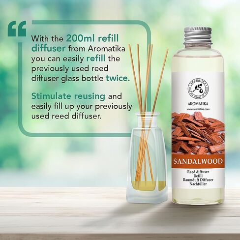 Reed Diffuser Refill Sandalwood 6.8 Fl Oz - 200ml - Room Diffuser Refill - Home Fragrance - Scented Diffuser - Fresh Fragrance - Aromatherapy - Air freshener - Fresh and Long Lasting Fragrance in Saudi Arabia