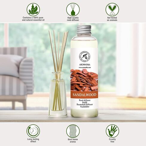 Reed Diffuser Refill Sandalwood 6.8 Fl Oz - 200ml - Room Diffuser Refill - Home Fragrance - Scented Diffuser - Fresh Fragrance - Aromatherapy - Air freshener - Fresh and Long Lasting Fragrance in Saudi Arabia