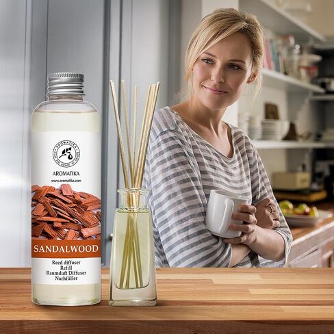Reed Diffuser Refill Sandalwood 6.8 Fl Oz - 200ml - Room Diffuser Refill - Home Fragrance - Scented Diffuser - Fresh Fragrance - Aromatherapy - Air freshener - Fresh and Long Lasting Fragrance in Saudi Arabia