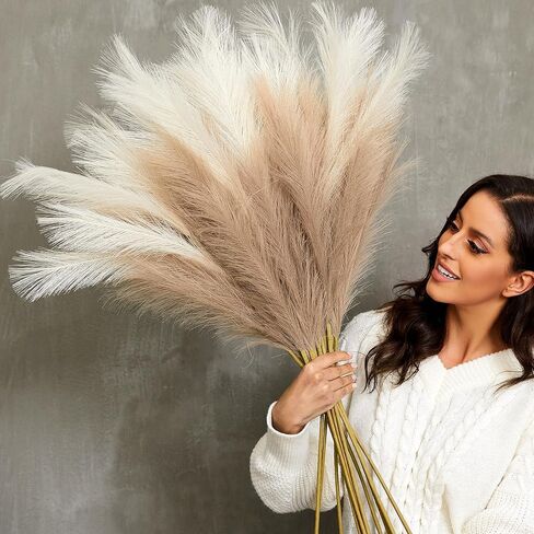 Qubitful Faux Pampas Grass، 9 قطع 37 بوصة / 3.1FT طويل القامة منفوش بومباس زهور، فروع عشب اصطناعية كبيرة لحشو مزهرية الأرضية، ديكور زفاف غرفة مزرعة بوهو (ألوان مختلطة) in Kuwait