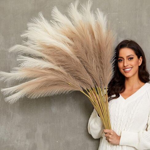 Qubitful Faux Pampas Grass، 9 قطع 37 بوصة / 3.1FT طويل القامة منفوش بومباس زهور، فروع عشب اصطناعية كبيرة لحشو مزهرية الأرضية، ديكور زفاف غرفة مزرعة بوهو (ألوان مختلطة) in Kuwait