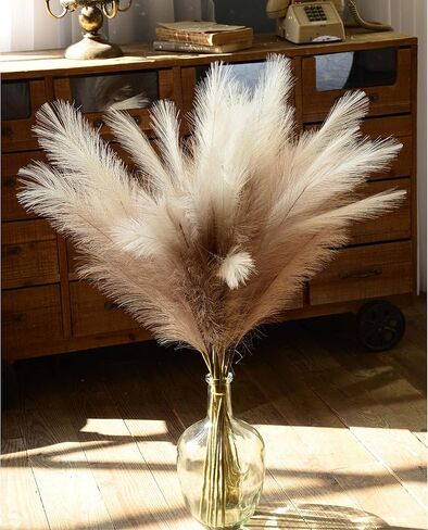 Qubitful Faux Pampas Grass، 9 قطع 37 بوصة / 3.1FT طويل القامة منفوش بومباس زهور، فروع عشب اصطناعية كبيرة لحشو مزهرية الأرضية، ديكور زفاف غرفة مزرعة بوهو (ألوان مختلطة) in Kuwait