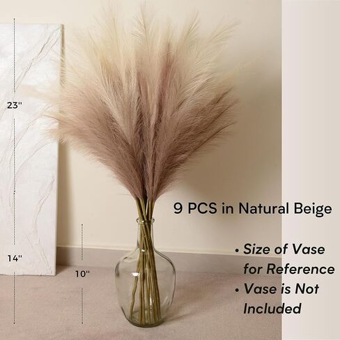 Qubitful Faux Pampas Grass، 9 قطع 37 بوصة / 3.1FT طويل القامة منفوش بومباس زهور، فروع عشب اصطناعية كبيرة لحشو مزهرية الأرضية، ديكور زفاف غرفة مزرعة بوهو (ألوان مختلطة) in Kuwait