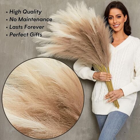 Qubitful Faux Pampas Grass، 9 قطع 37 بوصة / 3.1FT طويل القامة منفوش بومباس زهور، فروع عشب اصطناعية كبيرة لحشو مزهرية الأرضية، ديكور زفاف غرفة مزرعة بوهو (ألوان مختلطة) in Kuwait