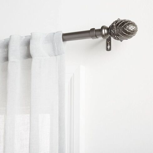 Exclusive Home Acorn 1" Curtain Rod and Coordinating Finial Set, Gunmetal, Adjustable 36"-72" in Kuwait