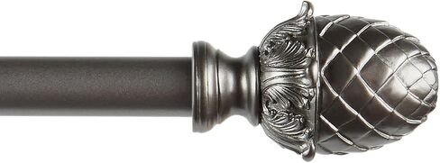 Exclusive Home Acorn 1" Curtain Rod and Coordinating Finial Set, Gunmetal, Adjustable 36"-72" in Kuwait