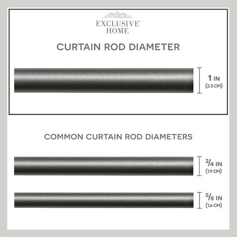 Exclusive Home Acorn 1" Curtain Rod and Coordinating Finial Set, Gunmetal, Adjustable 36"-72" in Kuwait