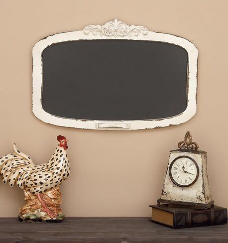 Deco 79 Wood Sign Carved Top Wall Decor with Chalkboard, 28" x 2" x 19", Cream in Saudi Arabia